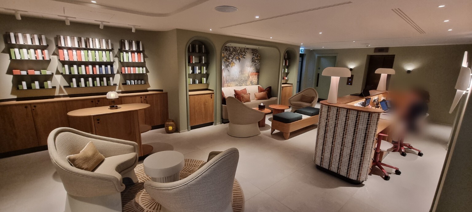 Completed Balmoral Hotel spa reception and relaxation area
