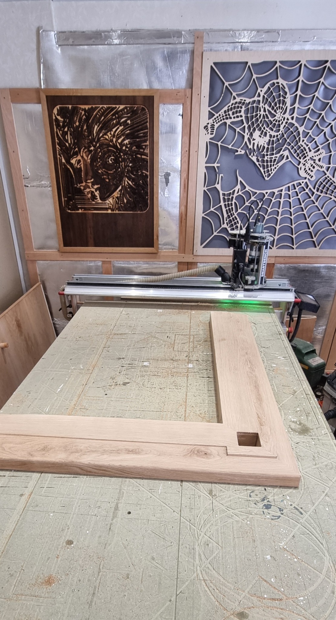 Oak joinery components on the SmartBench CNC in the Kustom Made workshop