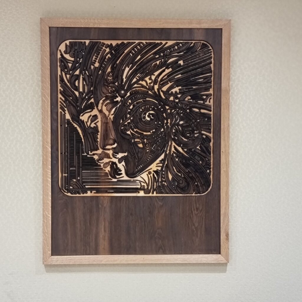 AI-designed resin inlay artwork handcrafted from reclaimed Corinthia oak flooring – bespoke joinery in Kent