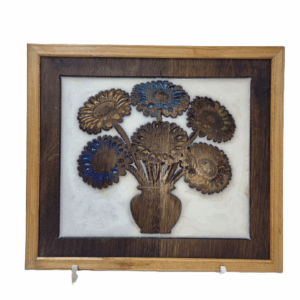 Gerbera in Vase Wall Art with reclaimed wood and white epoxy resin background.