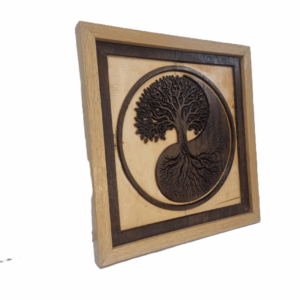 yin yang tree of life – handcrafted wood carving in reclaimed oak & birch