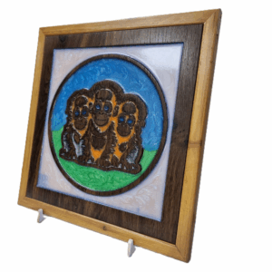 angled right view of baby orangutans wall art with resin inlay