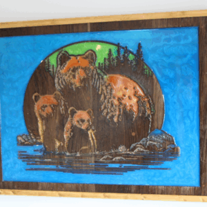 Mother bear and cubs wall art front view
