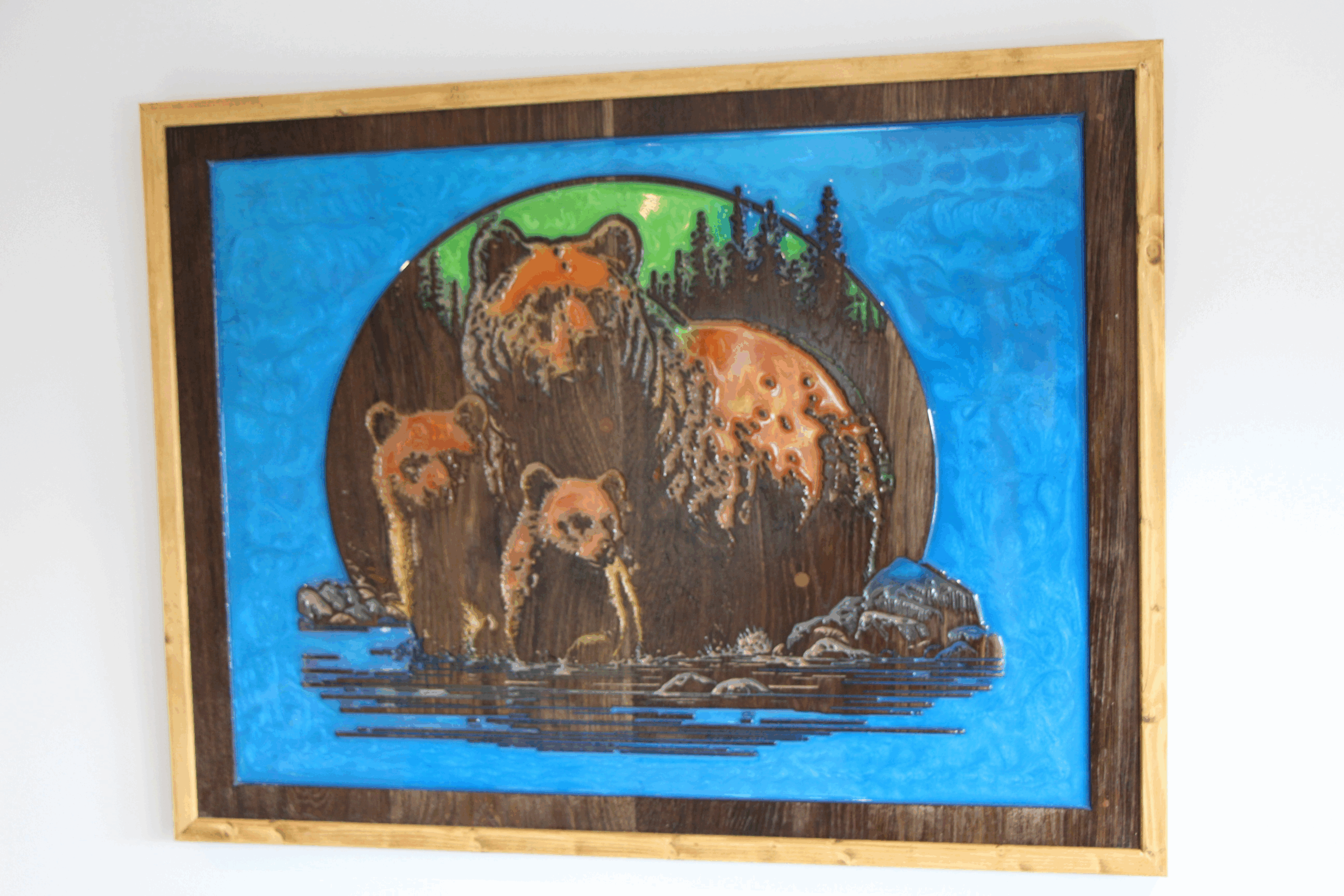 Mother bear and cubs wall art front view