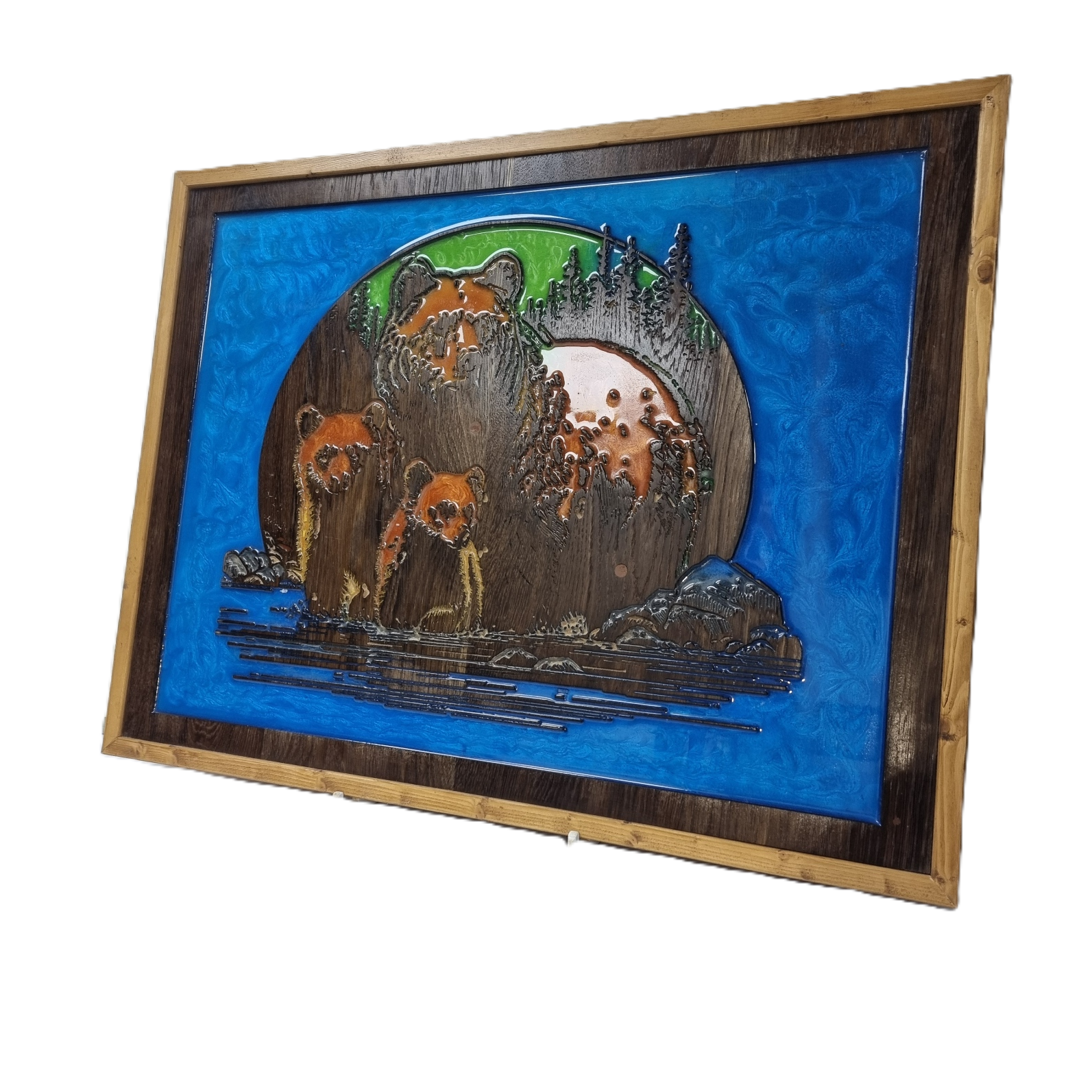 Mother bear and cubs wall art angled right