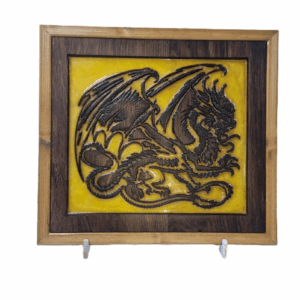 mythical dragon wall art – reclaimed wood & gold resin inlay