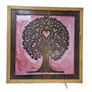 Front view of Love’s Arbor love tree of life wall art with pink resin inlay