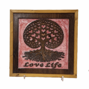 Love Life tree of life wall art with pink resin inlay front view