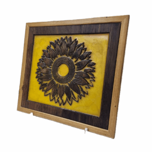 sunflower wall art – reclaimed wood & gold resin inlay